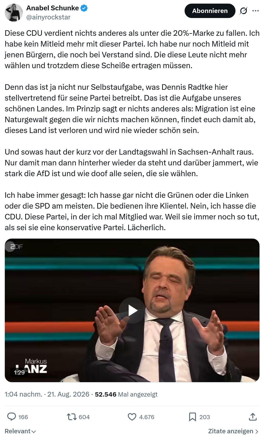 Anabel Schunke: Diese CDU verdient nichts...