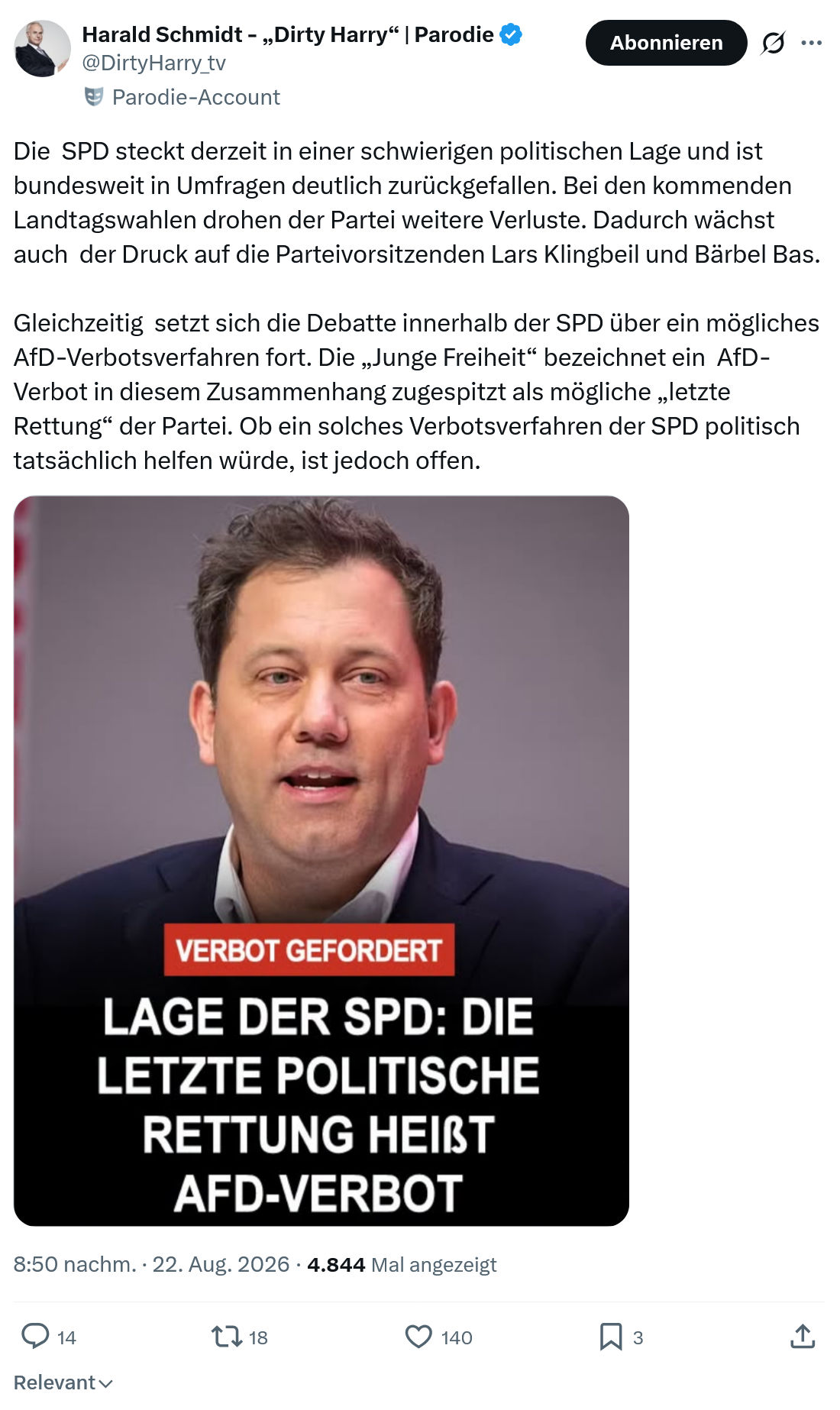 Harald Schmidt: Die  SPD steckt derzeit in einer...