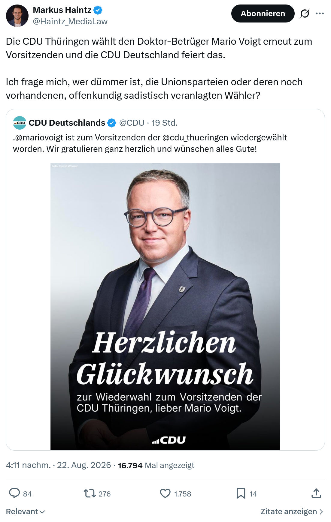 Markus Haintz: Die CDU Thüringen wählt den...