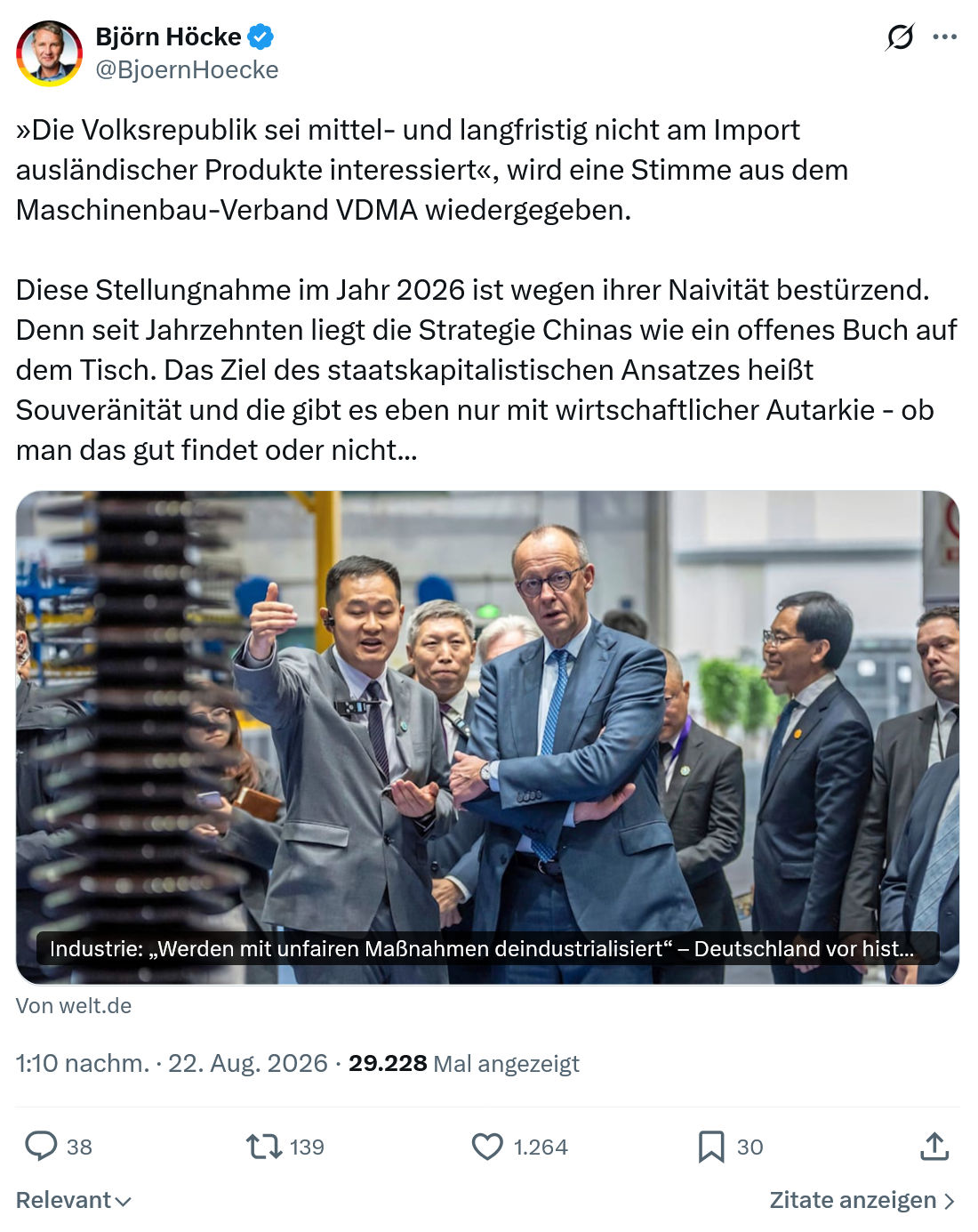 Björn Höcke: Die Volksrepublik sei mittel...