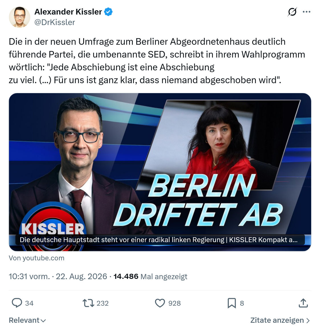 Alexander Kissler: Die in der neuen Umfrage...