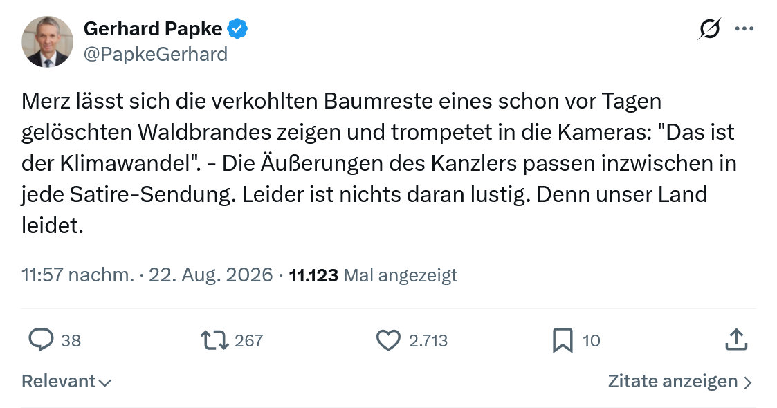 Gerhard Papke: Merz lässt sich die verkohlten...