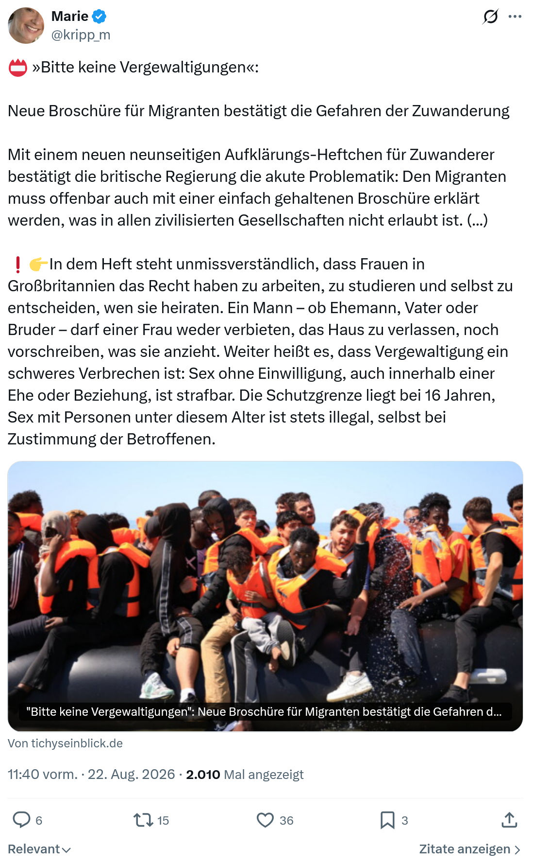 Marie kripp: »Bitte keine Vergewaltigungen«...
