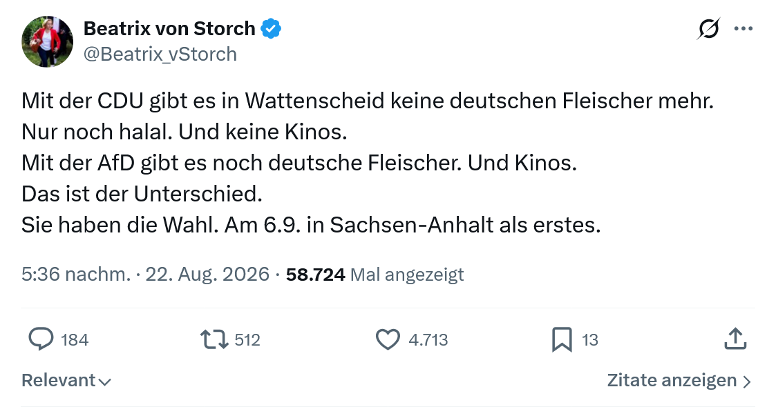 Beatrix von Storch: Mit der CDU gibt es in Wattenscheid...