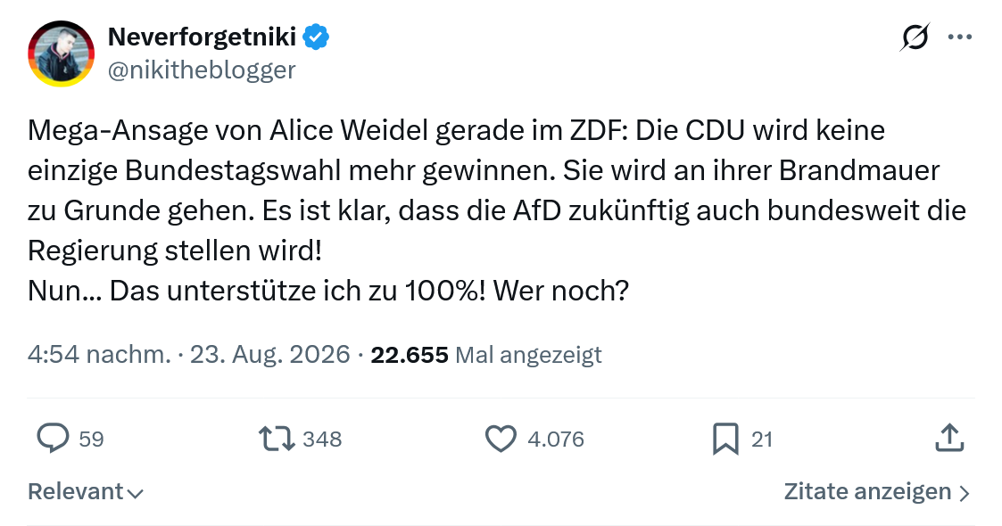 Neverforgetniki: Mega-Ansage von Alice Weidel...