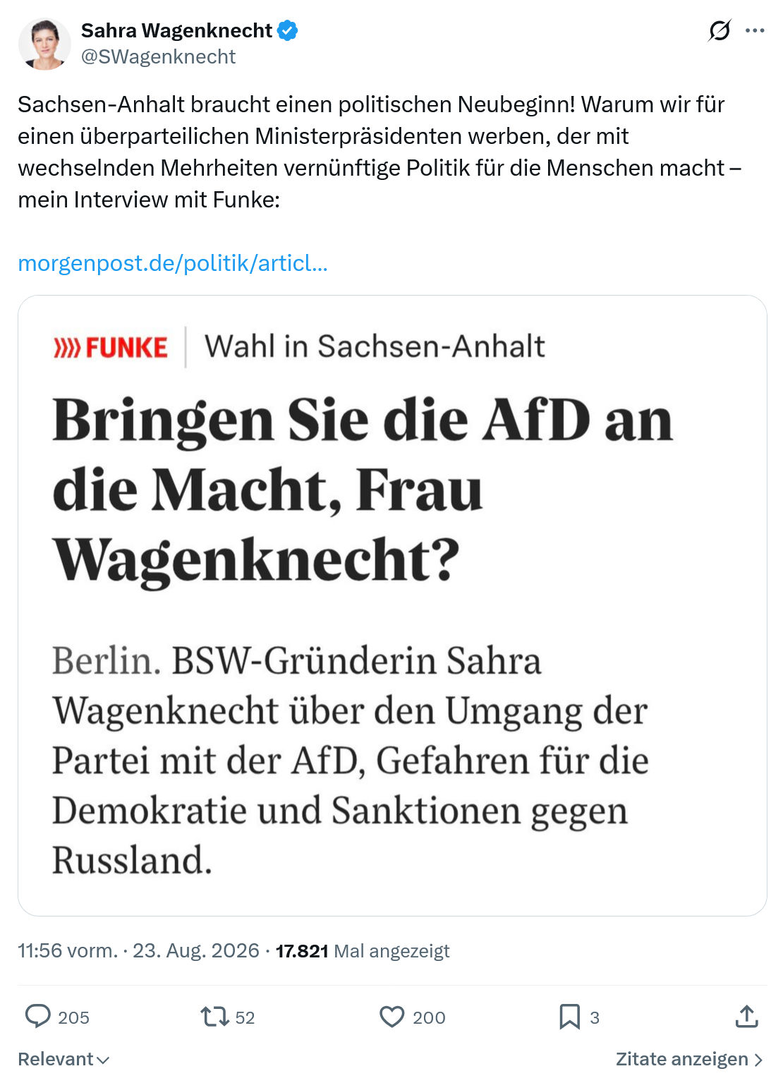 Sahra Wagenknecht: Sachsen-Anhalt braucht...