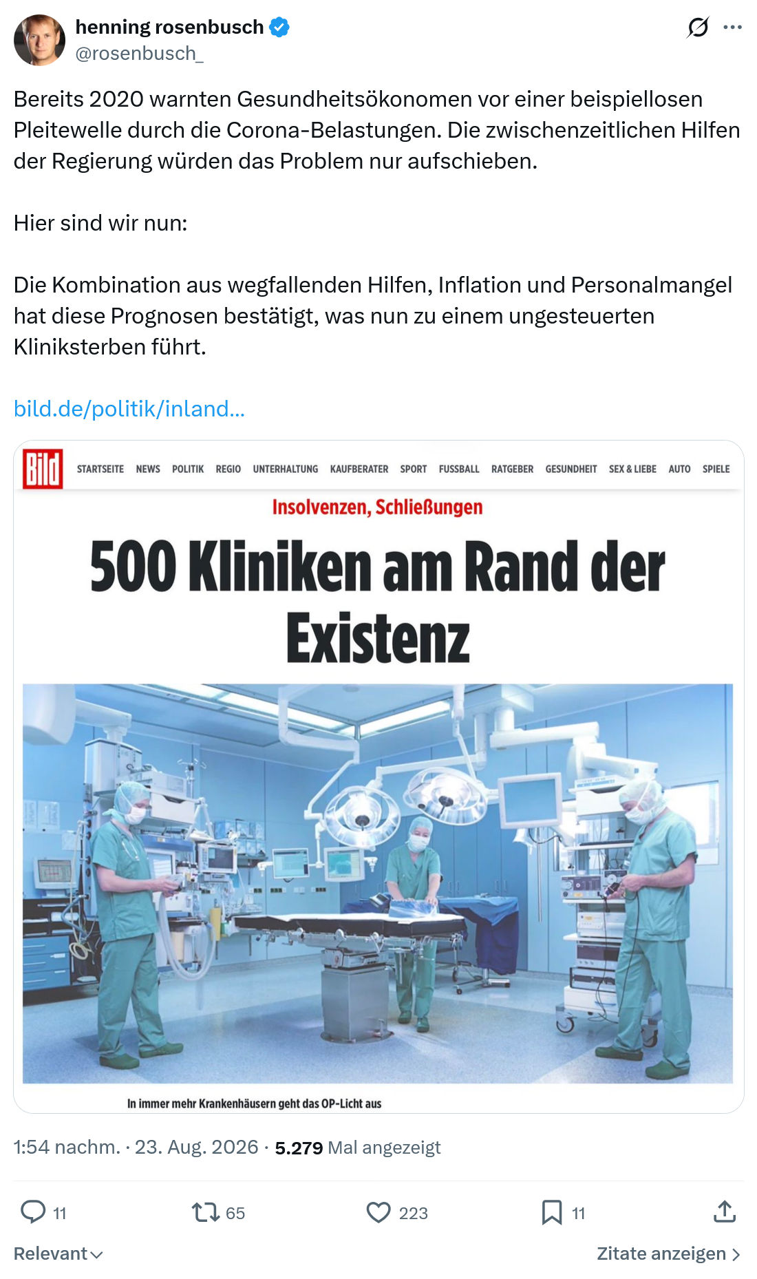 henning rosenbusch: Bereits 2020 warnten Gesundheitsökonomen...