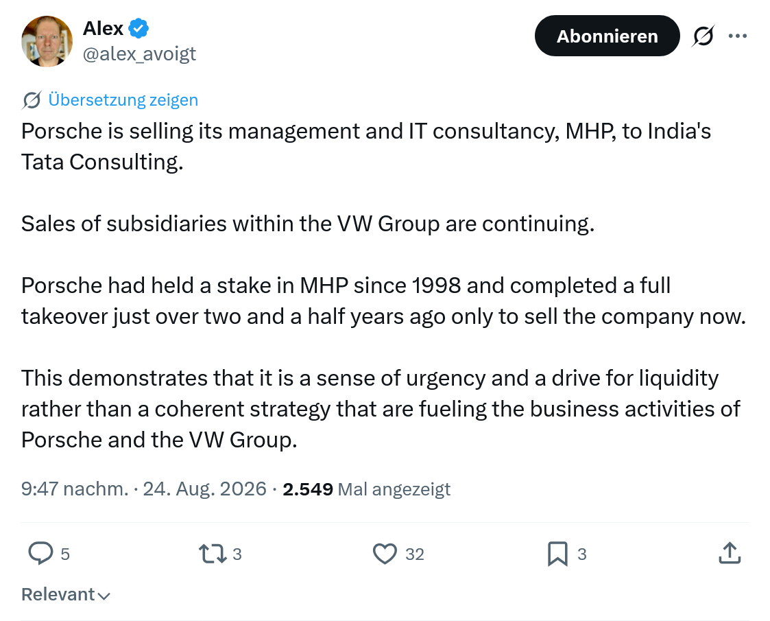 alex avoigt: Porsche is selling its management...