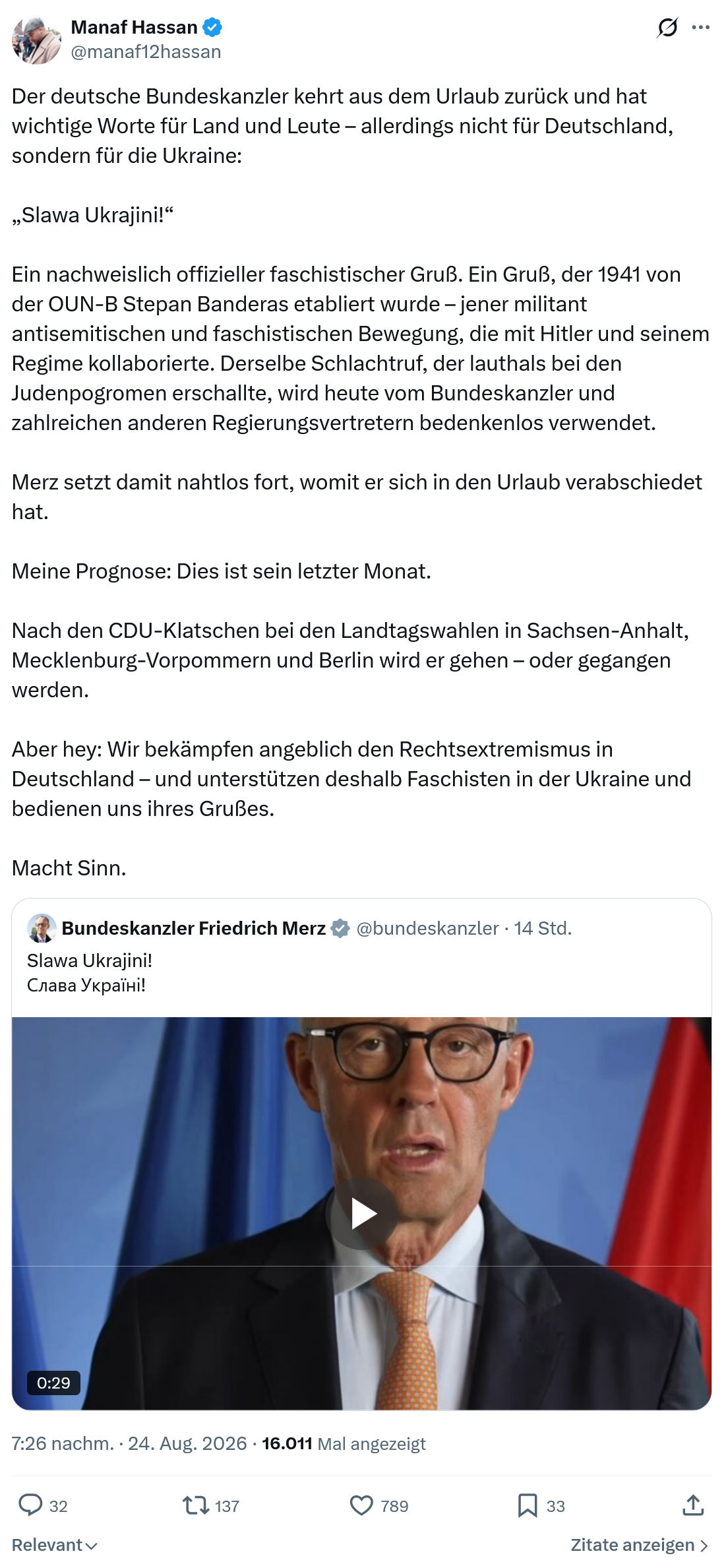 Manaf Hassan: Der deutsche Bundeskanzler...