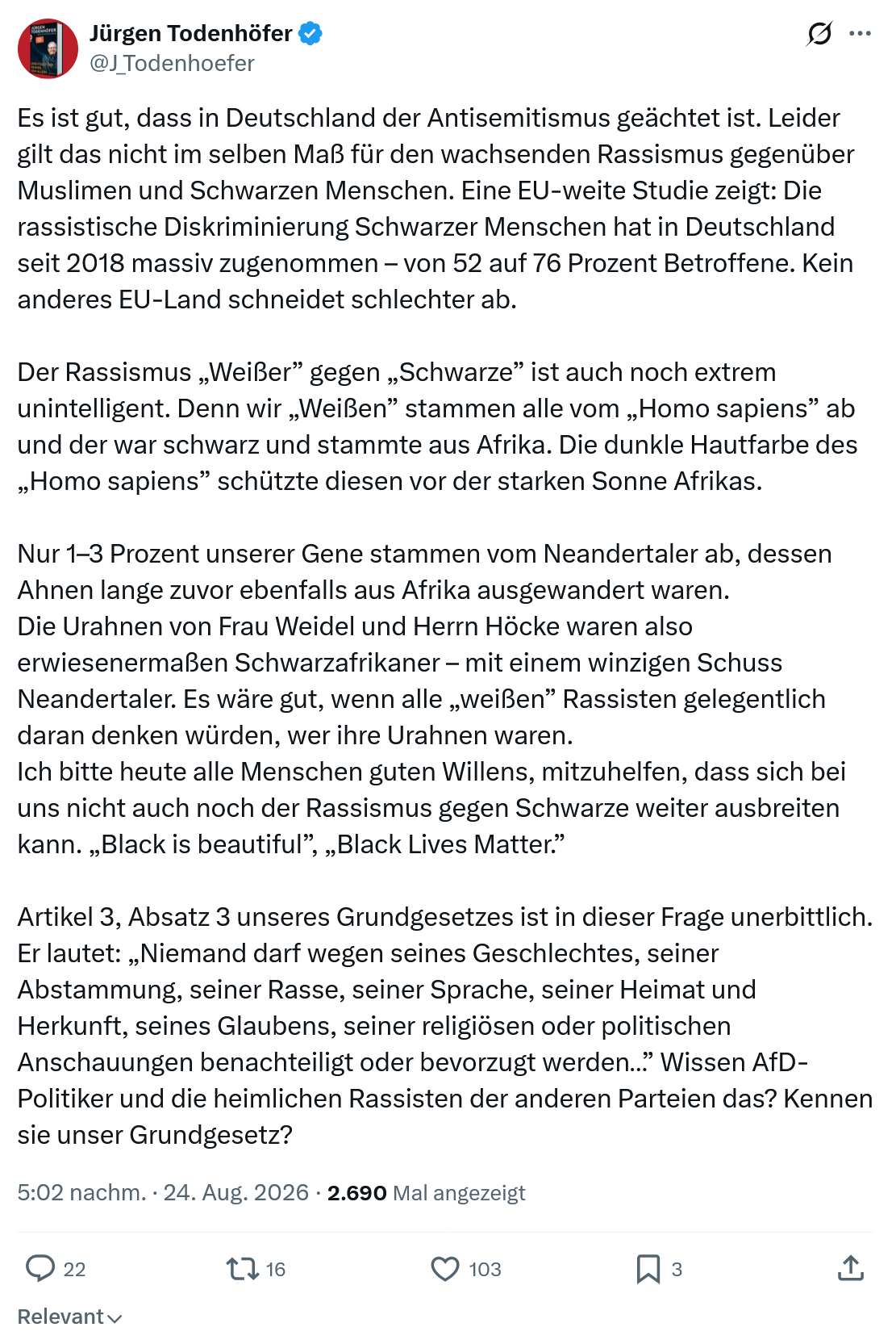 Jürgen Todenhöfer: Es ist gut, dass in Deutschland...