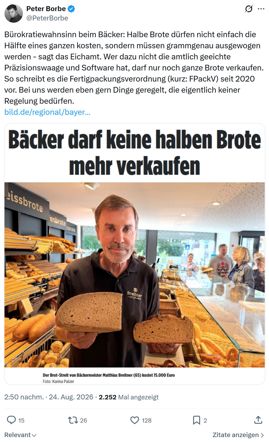 Peter Borbe: Bürokratiewahnsinn beim Bäcker...