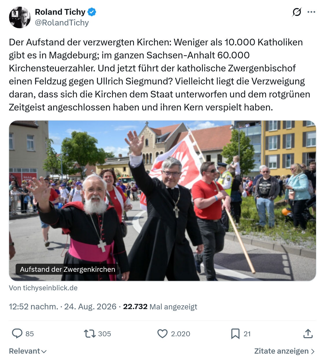 Roland Tichy: Der Aufstand der verzwergten Kirchen...