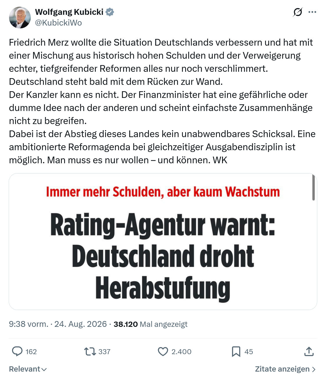 Wolfgang Kubicki: Friedrich Merz wollte die Situation...