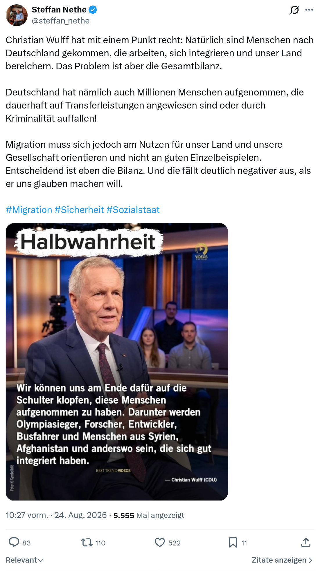 Steffan Nethe: Christian Wulff hat mit einem Punkt...