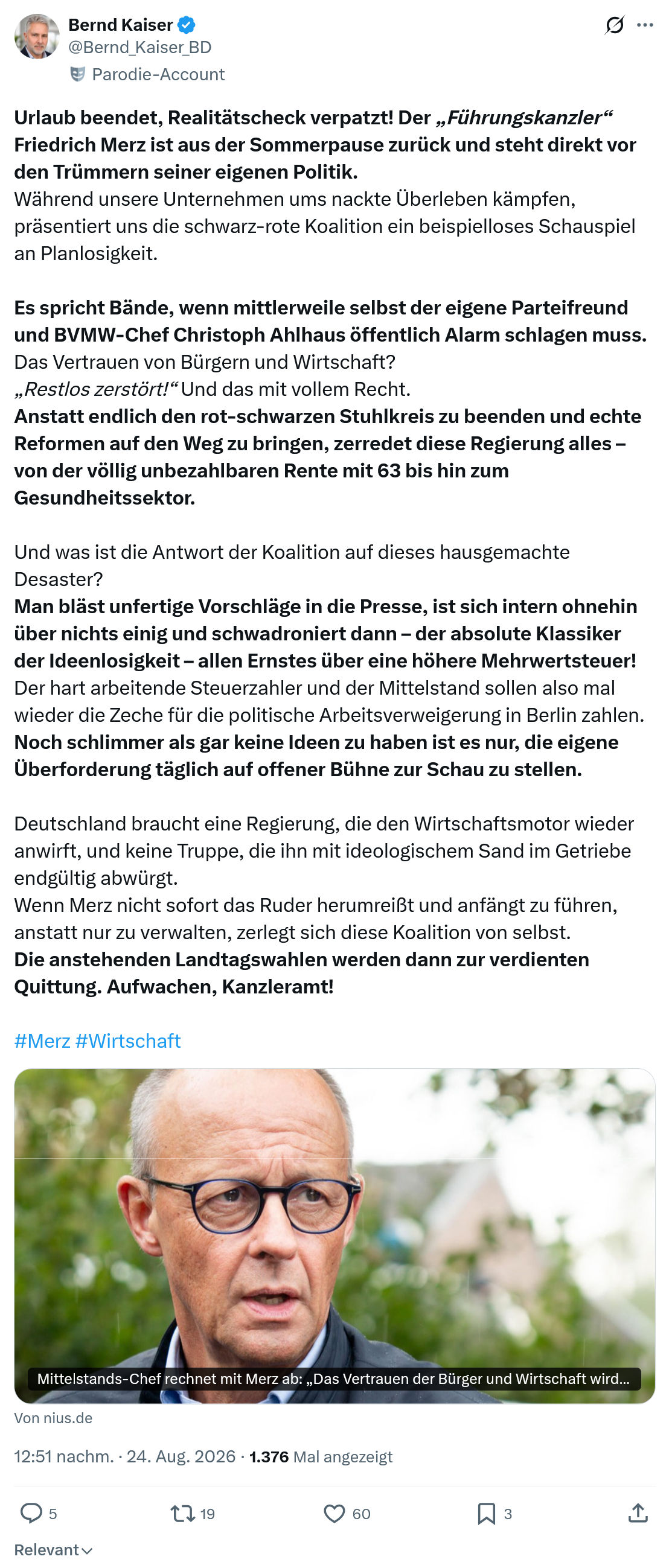 Bernd Kaiser: Urlaub beendet, Realitätscheck verpatzt...