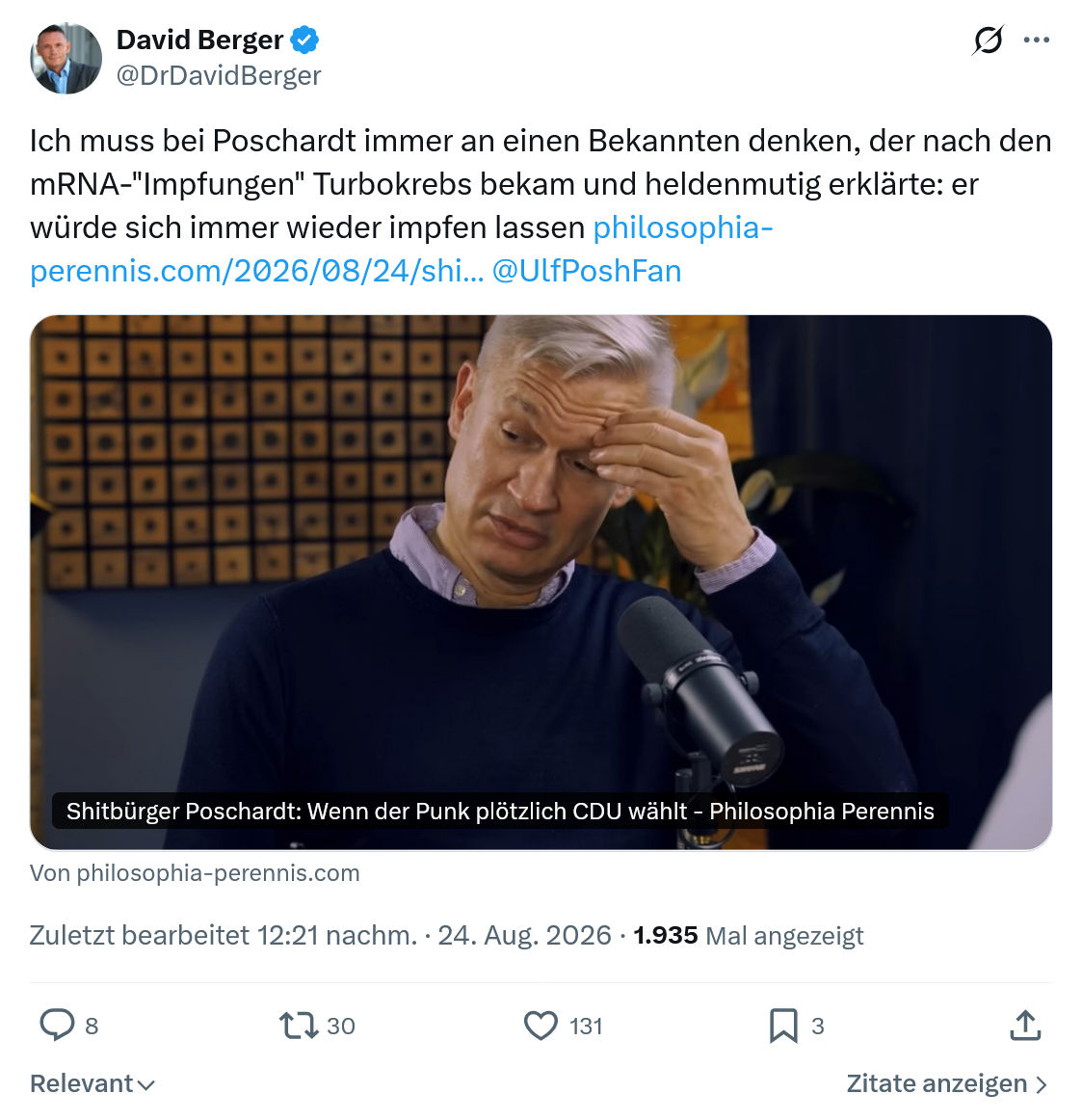 David Berger: Ich muss bei Poschardt...