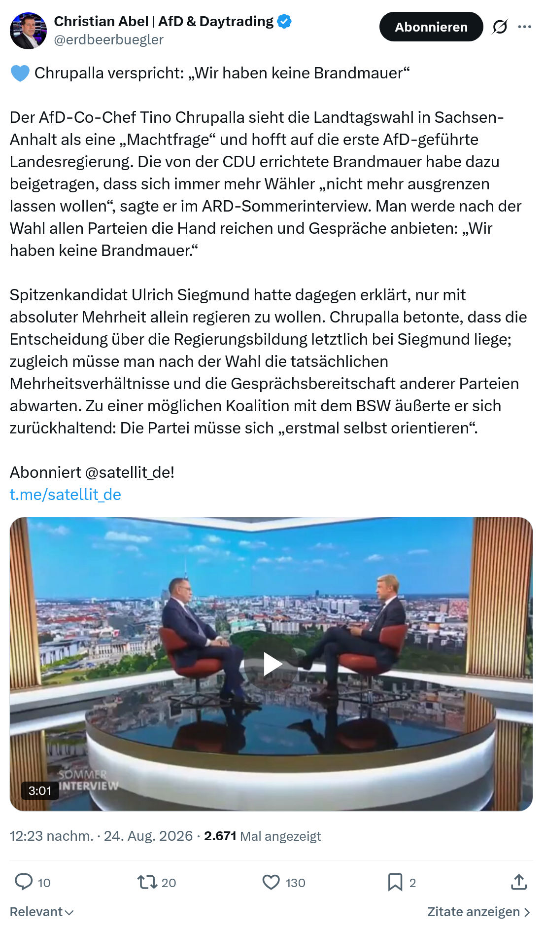 Christian Abel: Chrupalla verspricht...