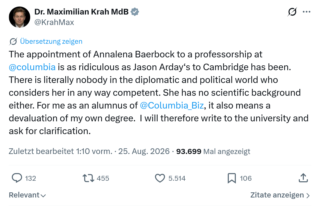 Maximilian Krah: The appointment of Annalena Baerbock...