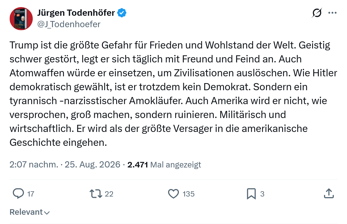 Jürgen Todenhöfer: Trump ist die größte Gefahr...