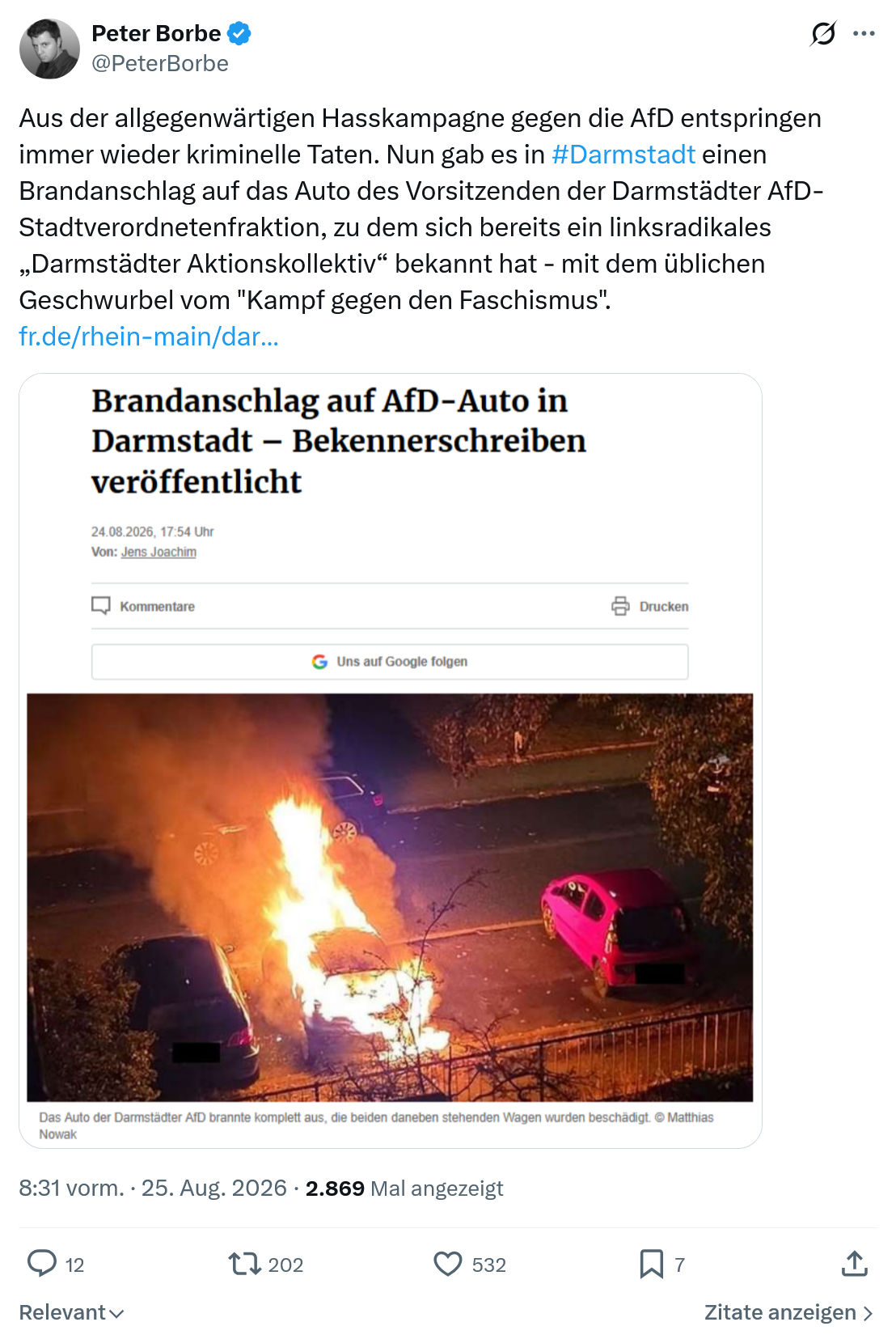 Peter Borbe: Aus der allgegenwärtigen Hasskampagne...