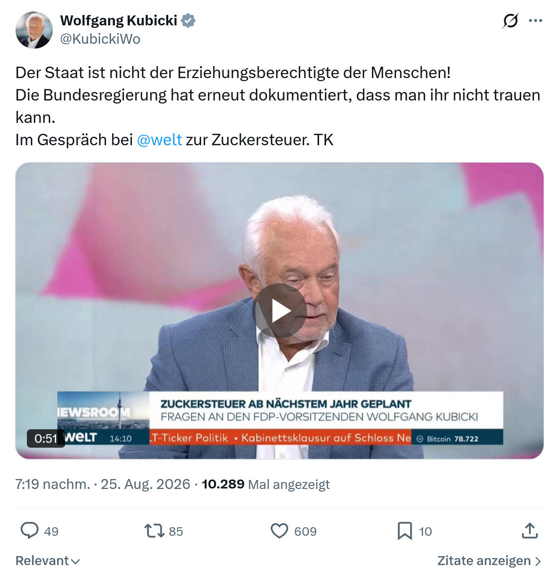 Wolfgang Kubicki: Der Staat ist nicht der Erziehungsberechtigte...