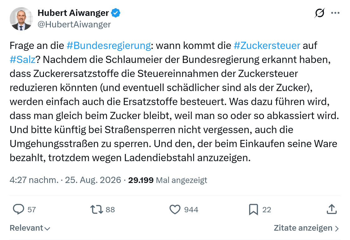 Hubert Aiwanger: Frage an die #Bundesregierung...