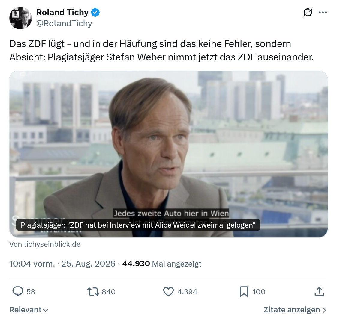 Roland Tichy: Das ZDF lügt...