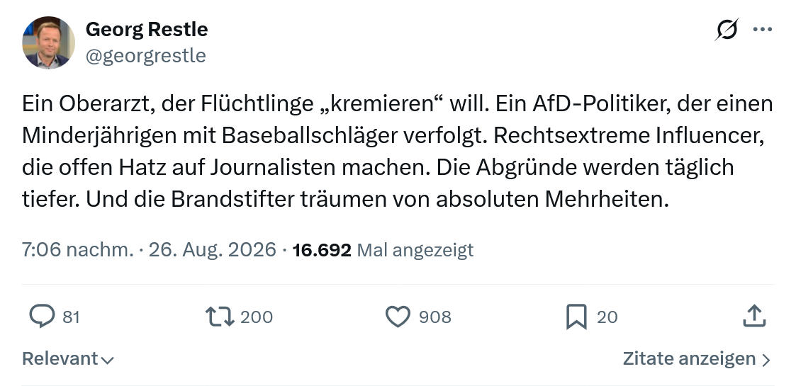Georg Restle: Ein Oberarzt, der Flüchtlinge „kremieren“ will...