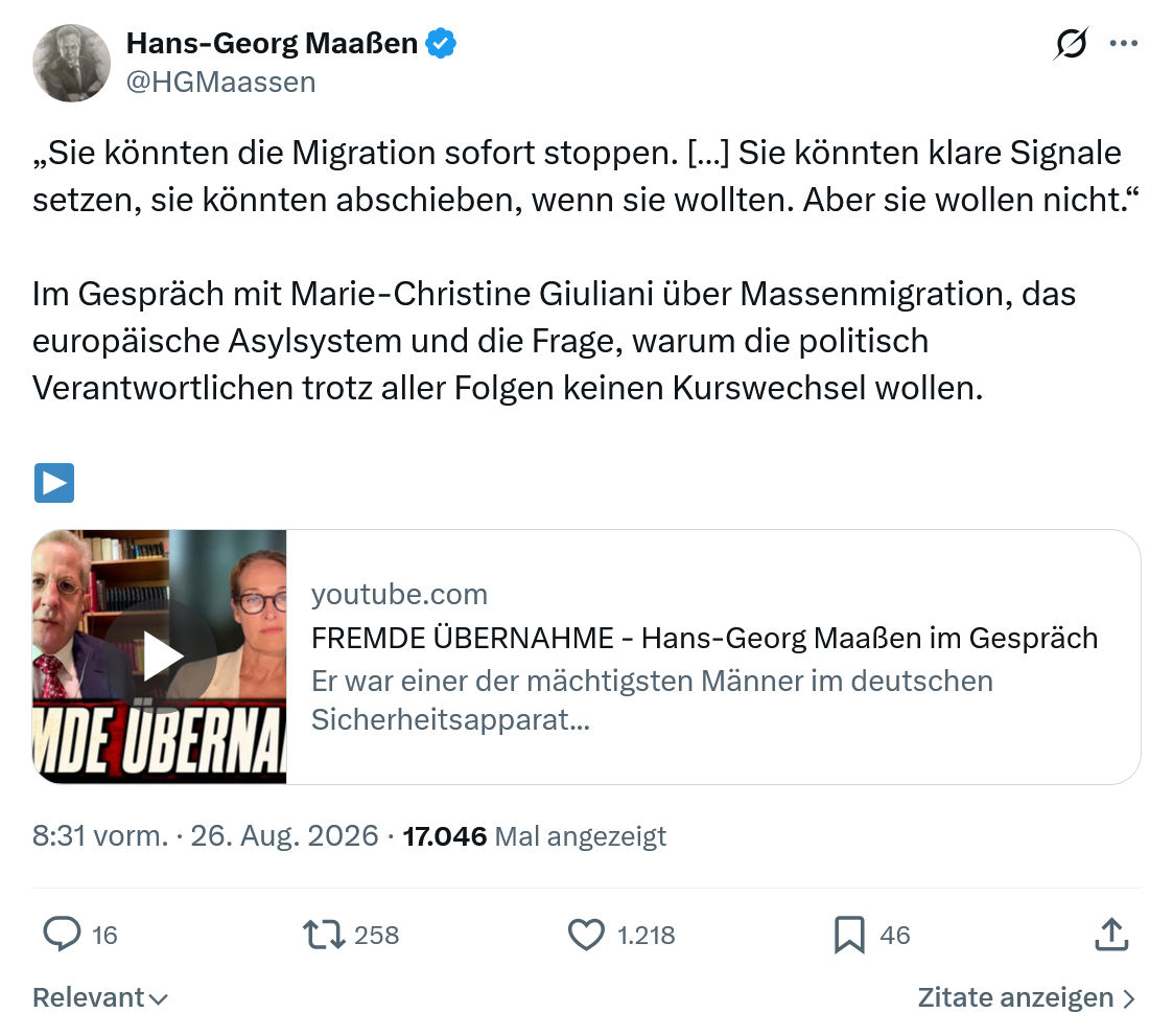 Hans-Georg Maaßen: Sie könnten die Migration sofort stoppen...