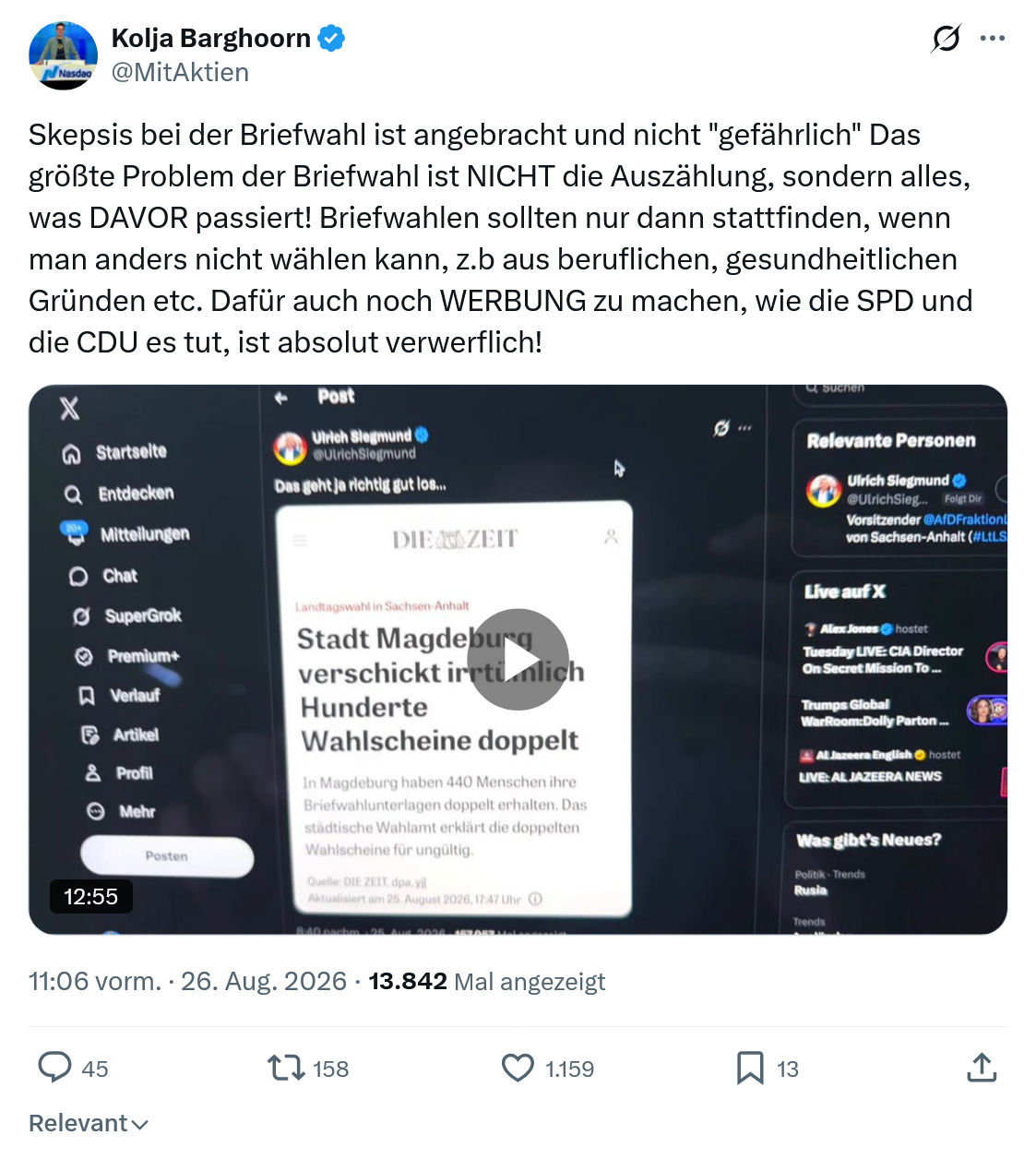 Kolja Barghoorn: Skepsis bei der Briefwahl...