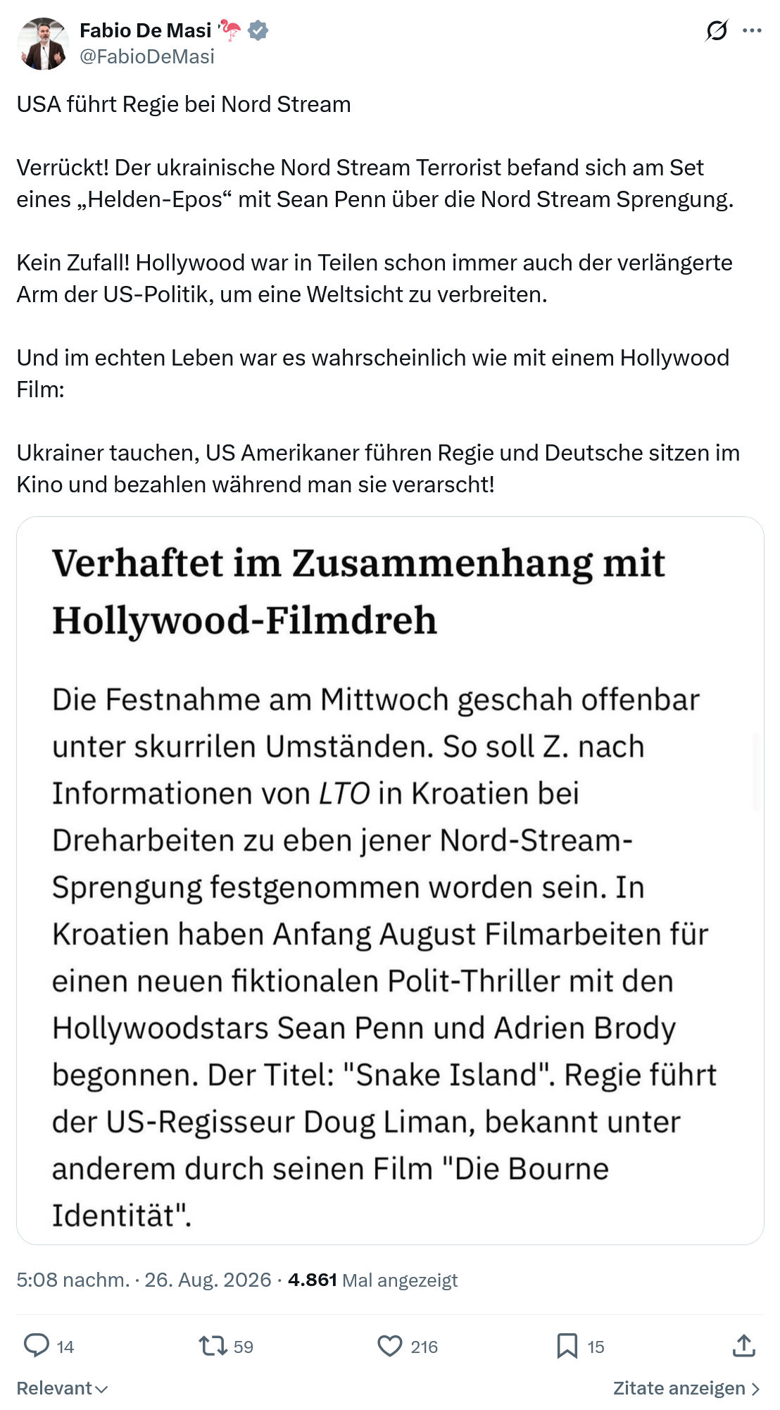 Fabio De Masi: USA führt Regie bei Nord Stream...