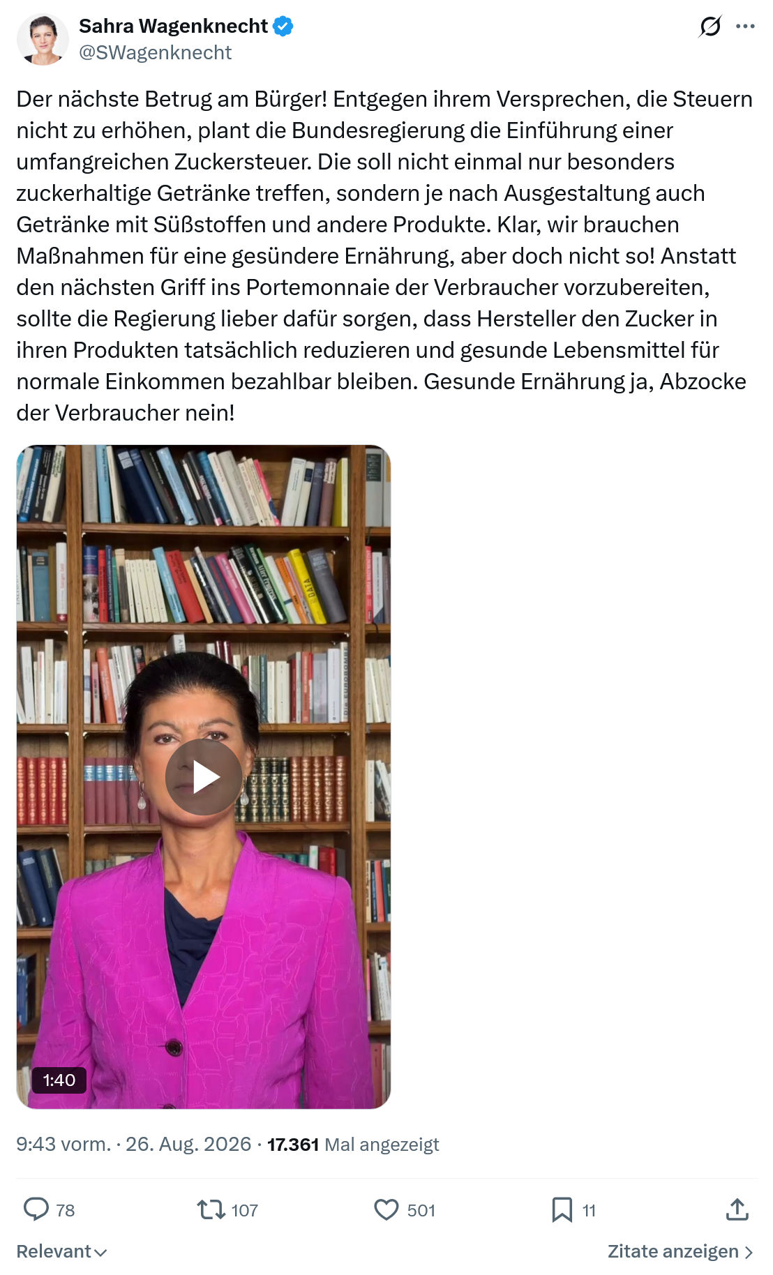 Sahra Wagenknecht: Der nächste Betrug am Bürger...