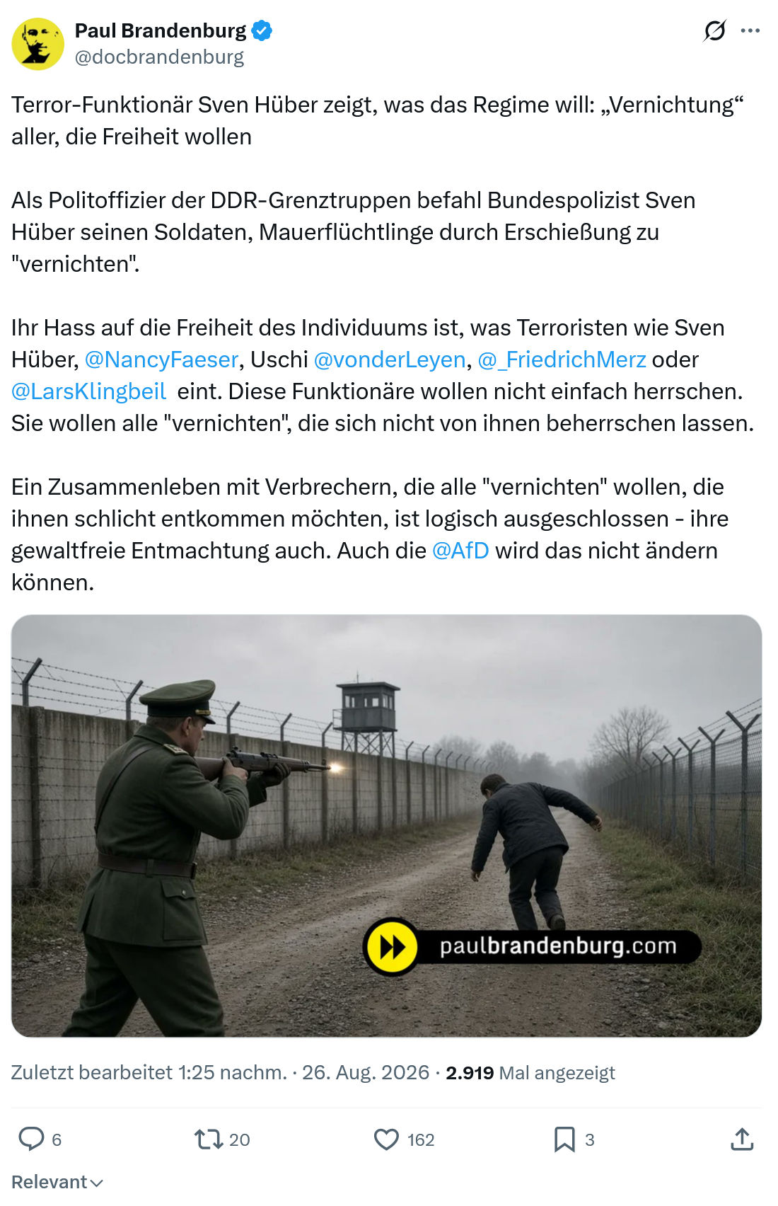 Paul Brandenburg: Terror-Funktionär Sven Hüber zeigt...