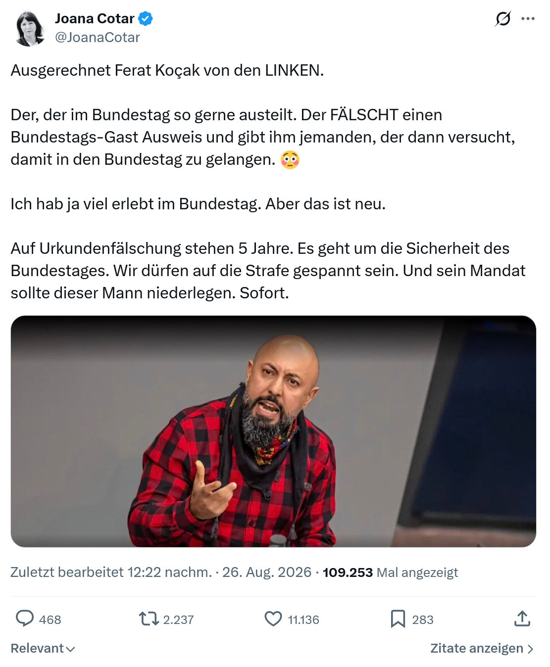 Joana Cotar: Ausgerechnet Ferat Koçak...