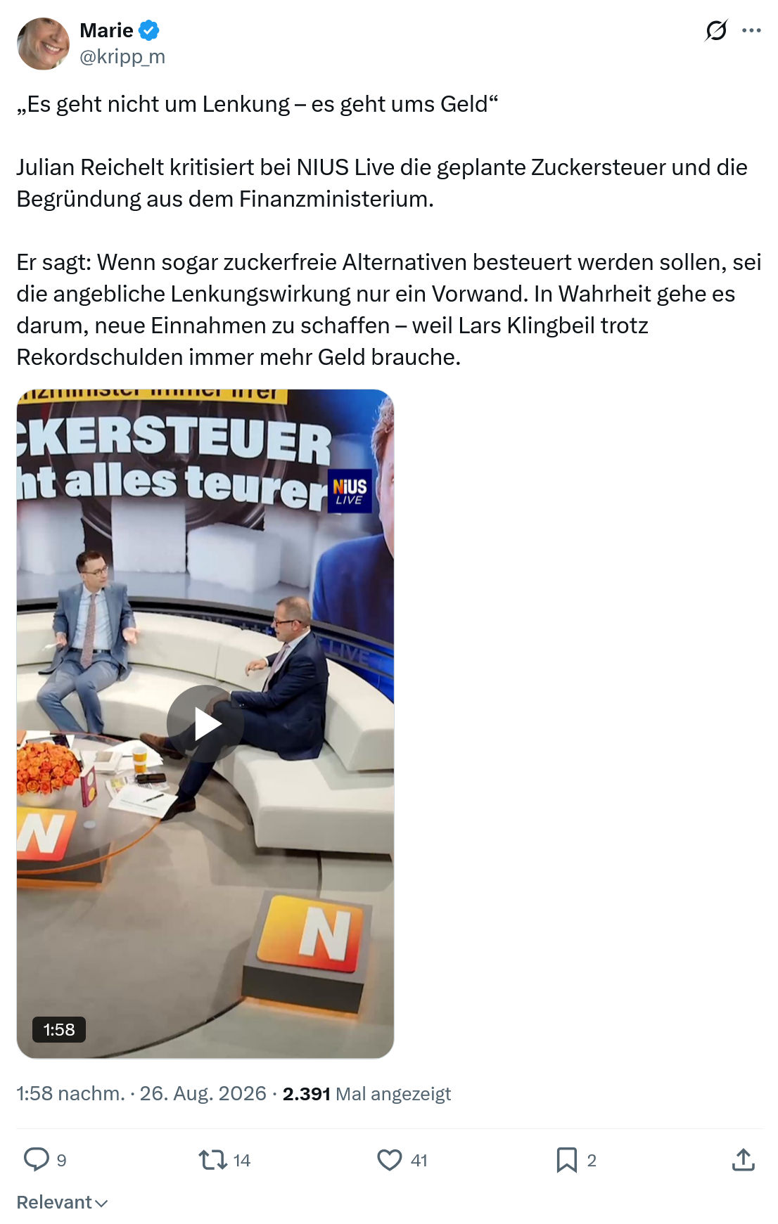 Marie kripp: Es geht nicht um Lenkung...