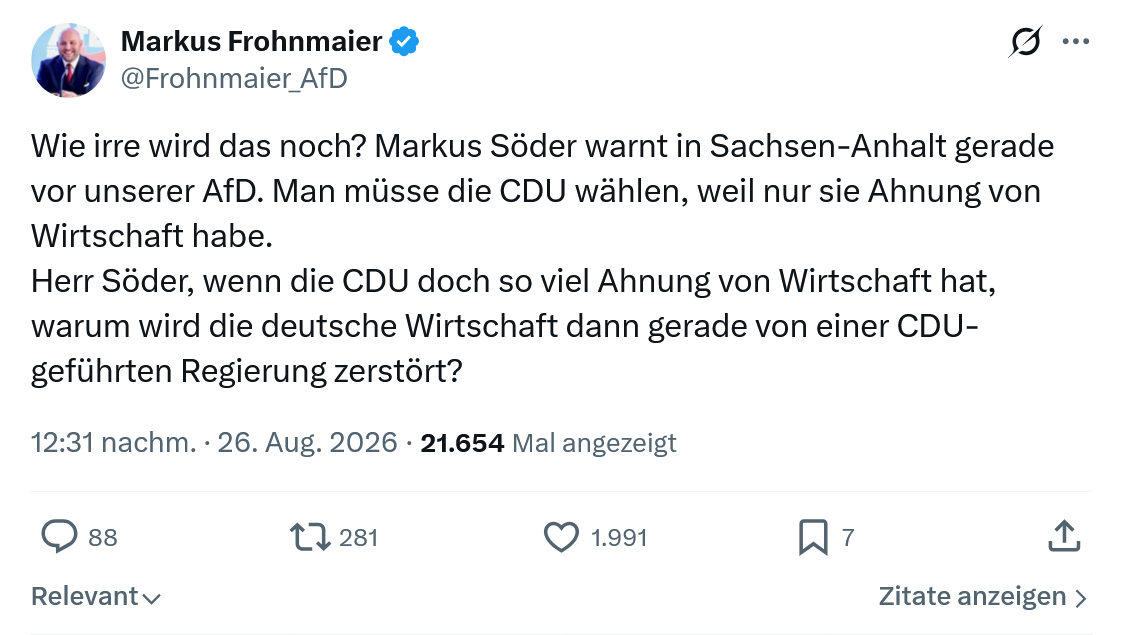 Markus Frohnmaier: Wie irre wird das noch...