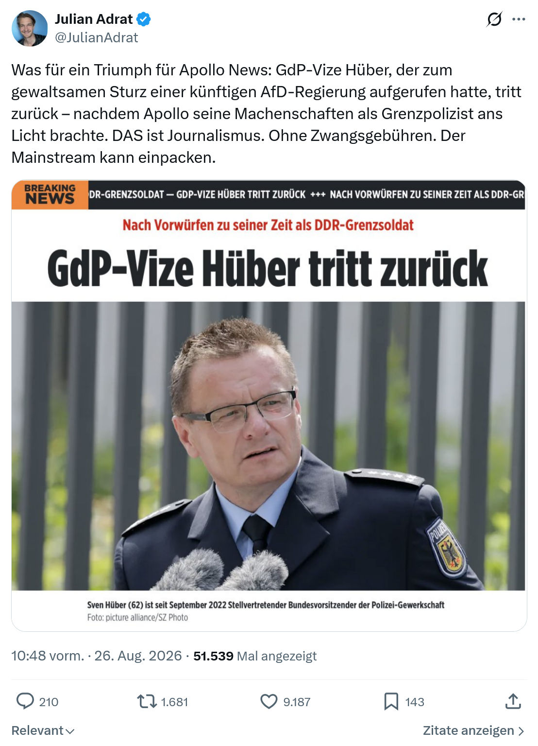 Julian Adrat: Was für ein Triumph für Apollo News...