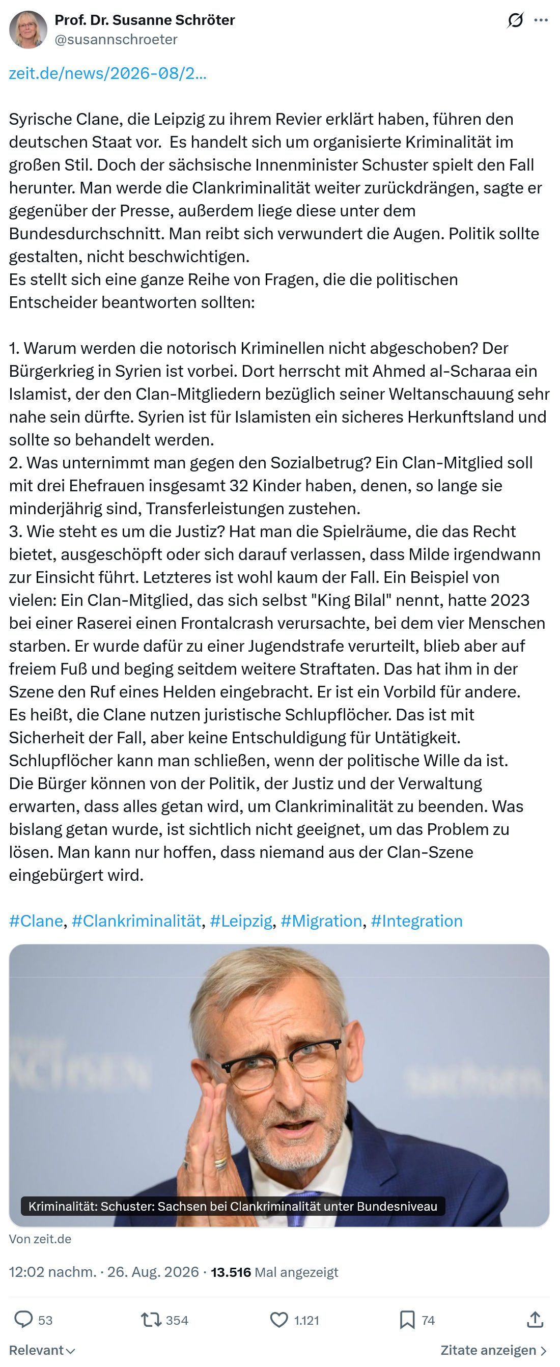 Susanne Schröter: Syrische Clane, die Leipzig zu ihrem...