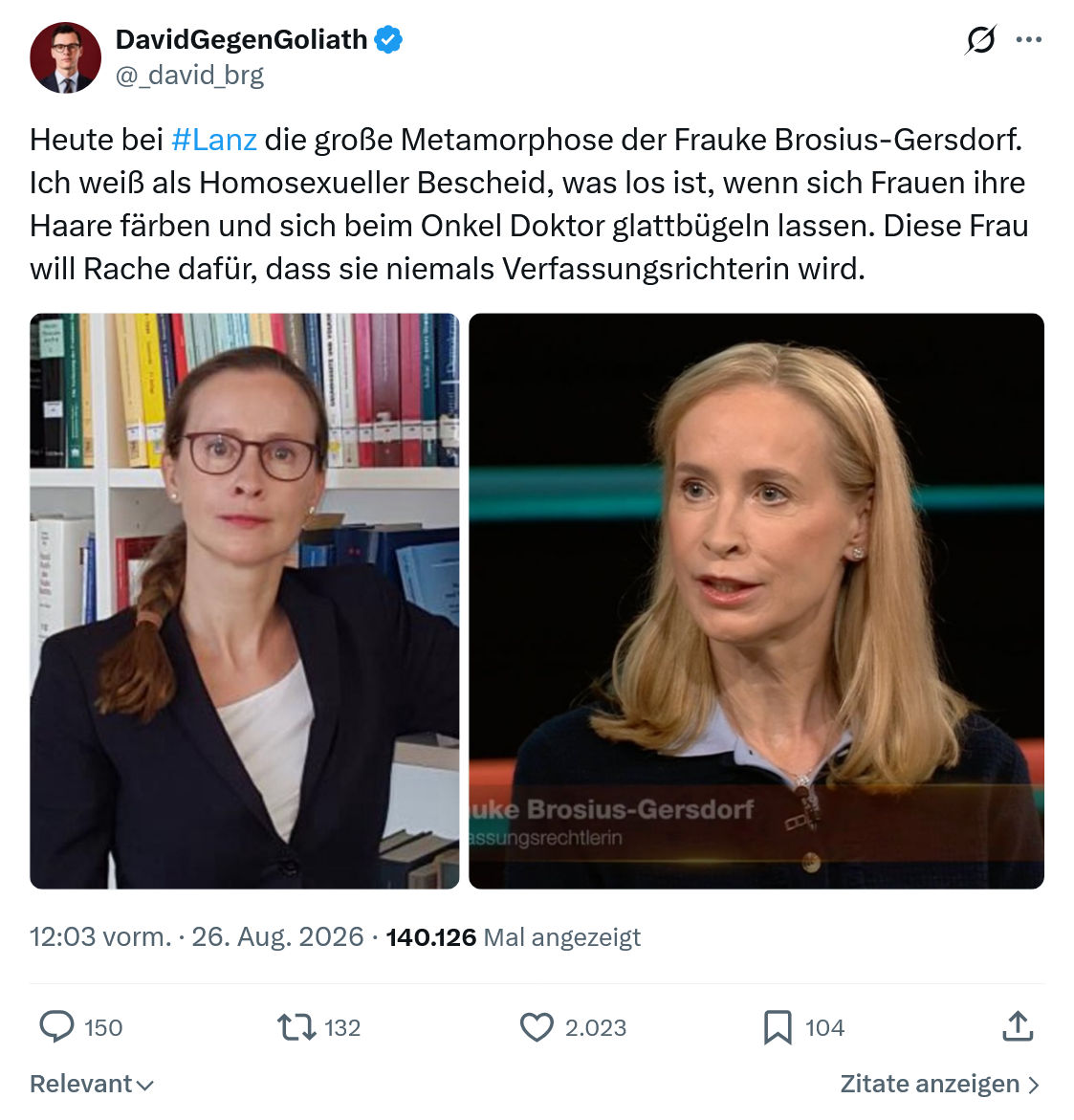 David Gegen Goliath: Heute bei #Lanz die große Metamorphose...