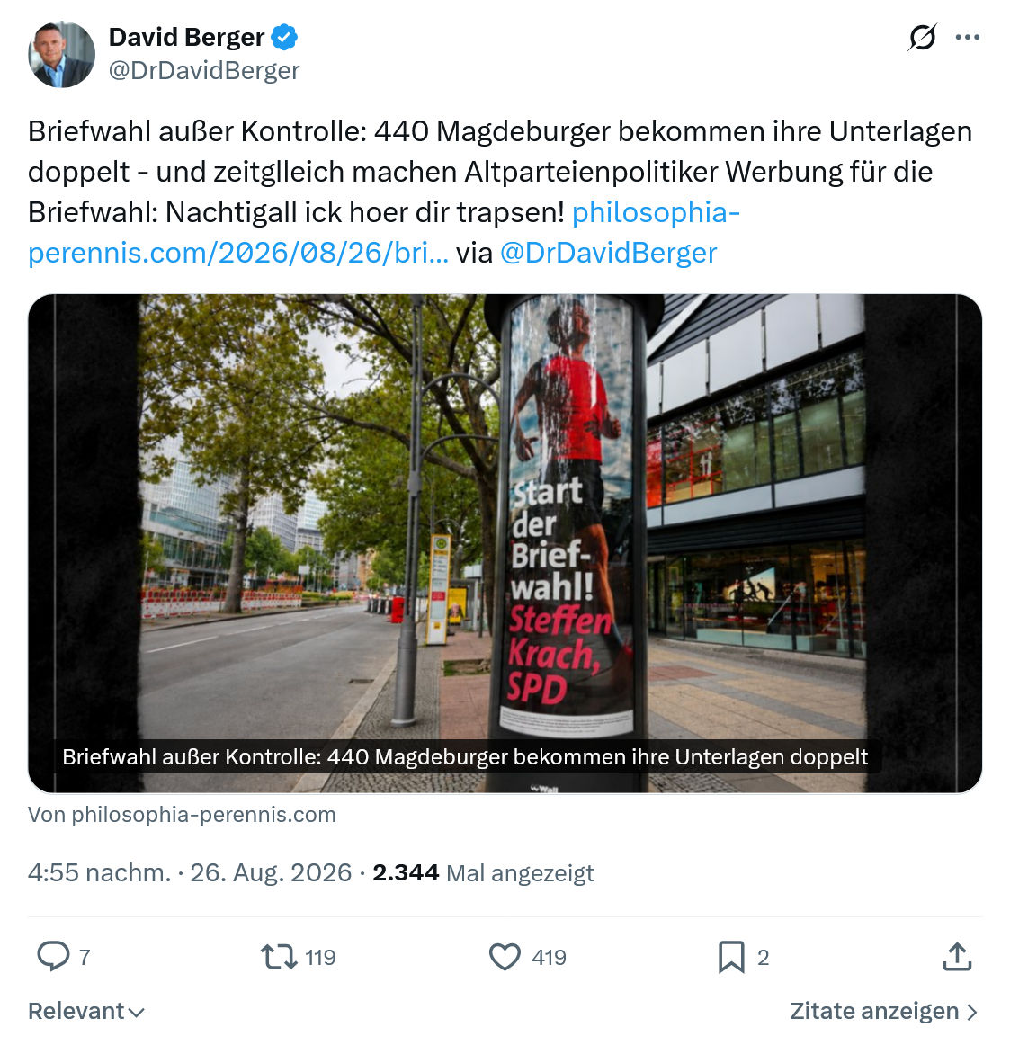 David Berger: Briefwahl außer Kontrolle...