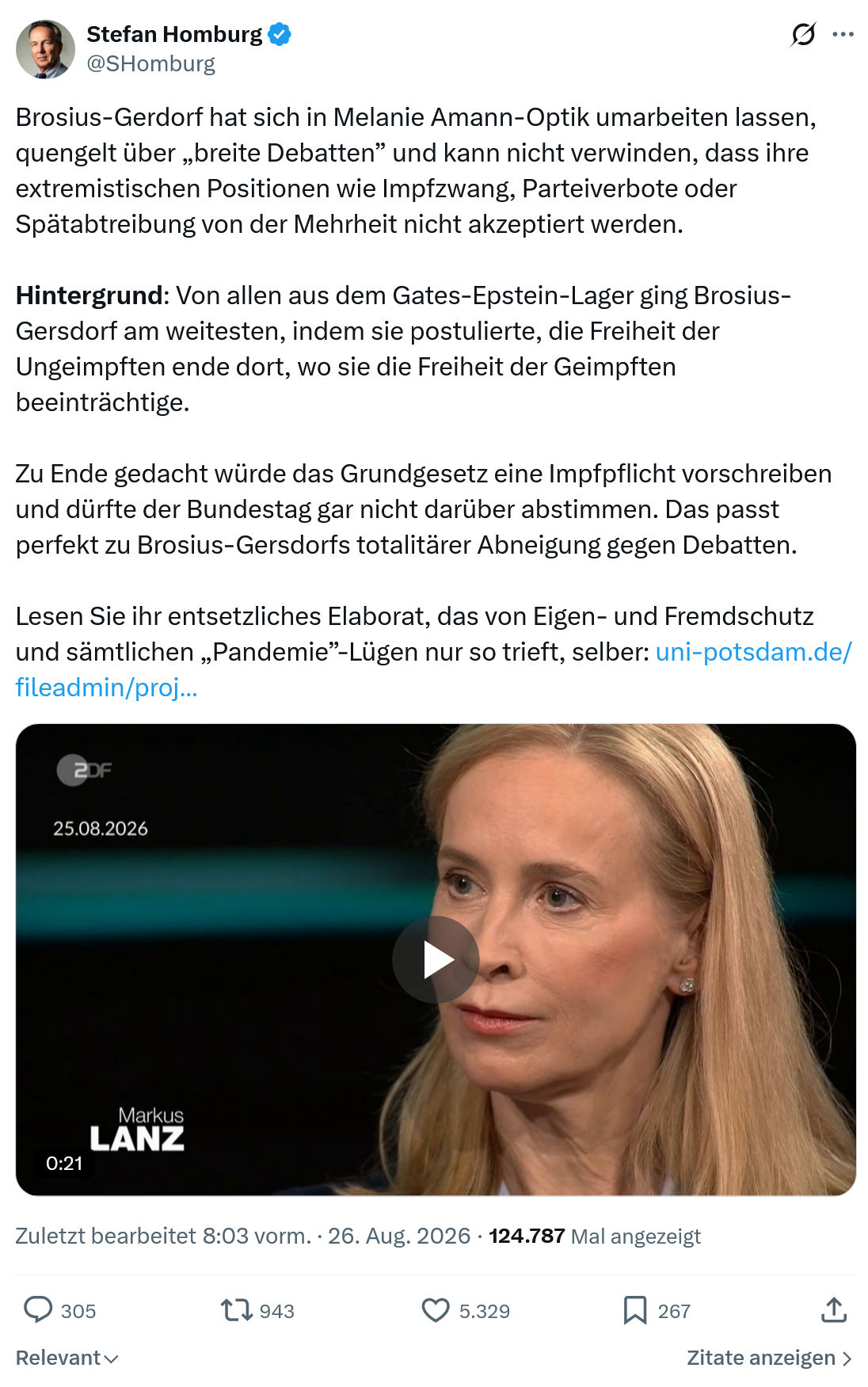 Stefan Homburg: Brosius-Gerdorf hat sich in...