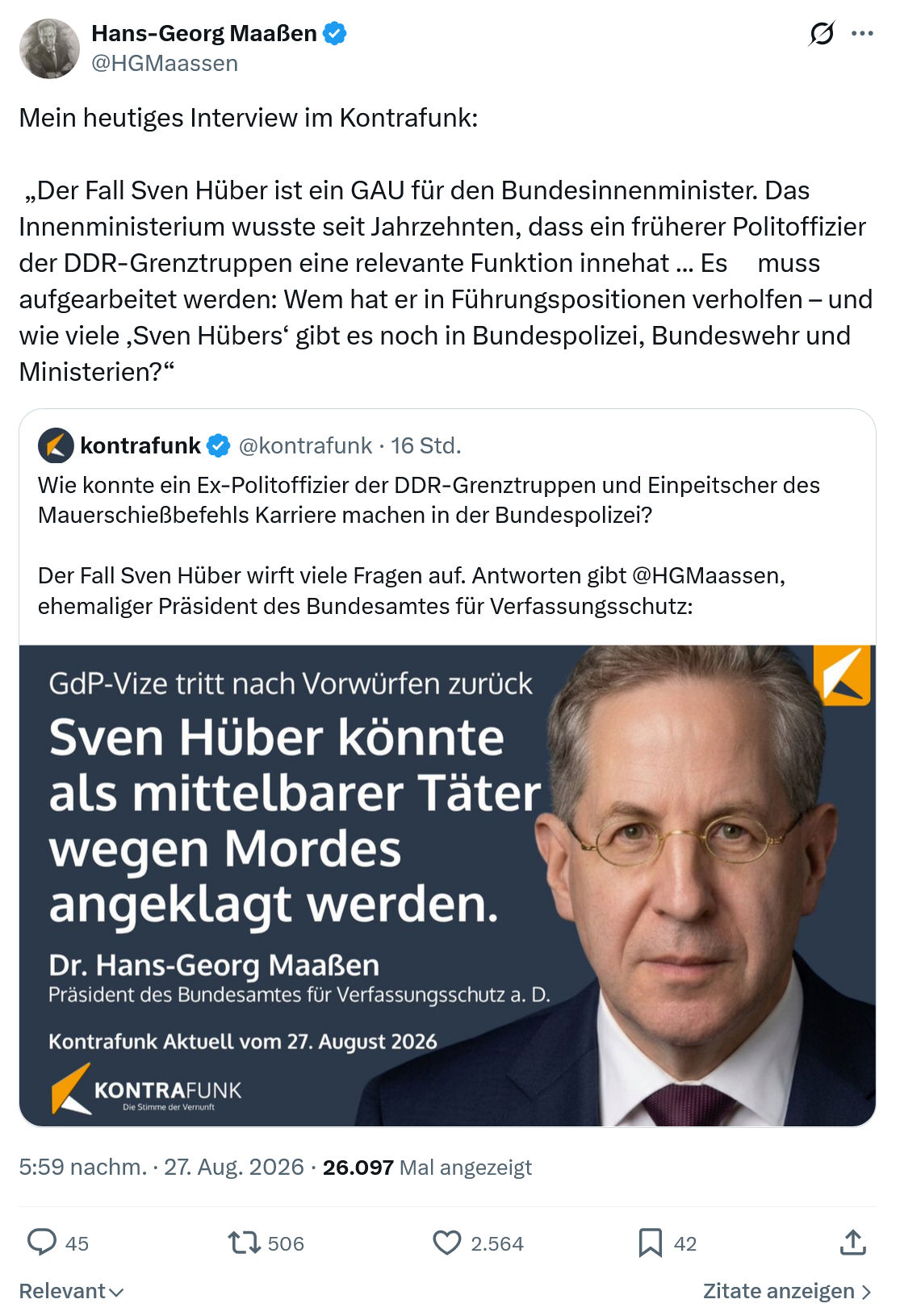 Hans-Georg Maaßen: Mein heutiges Interview im Kontrafunk...