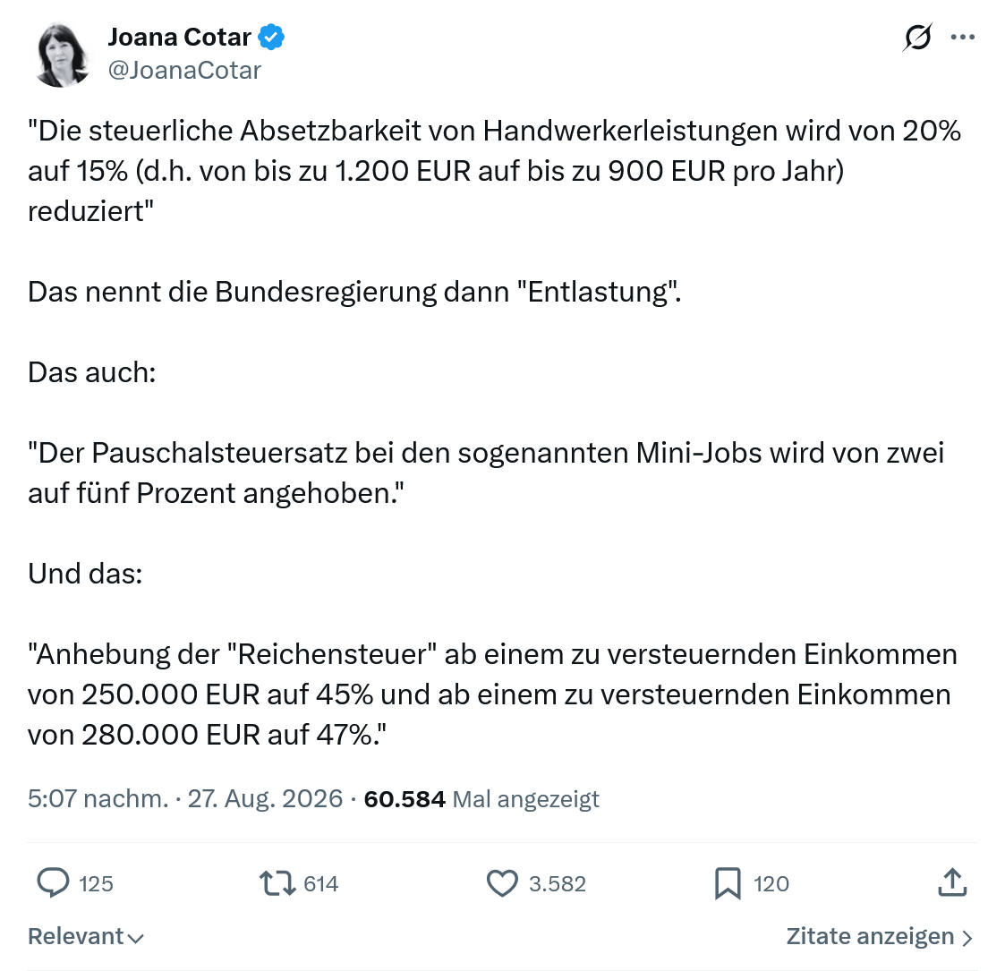 Joana Cotar: "Die steuerliche Absetzbarkeit von Handwerkerleistungen...