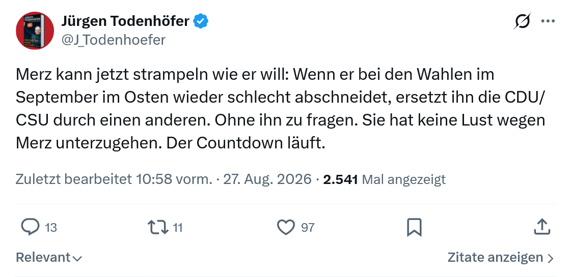 Jürgen Todenhöfer: Merz kann jetzt strampeln wie er will...