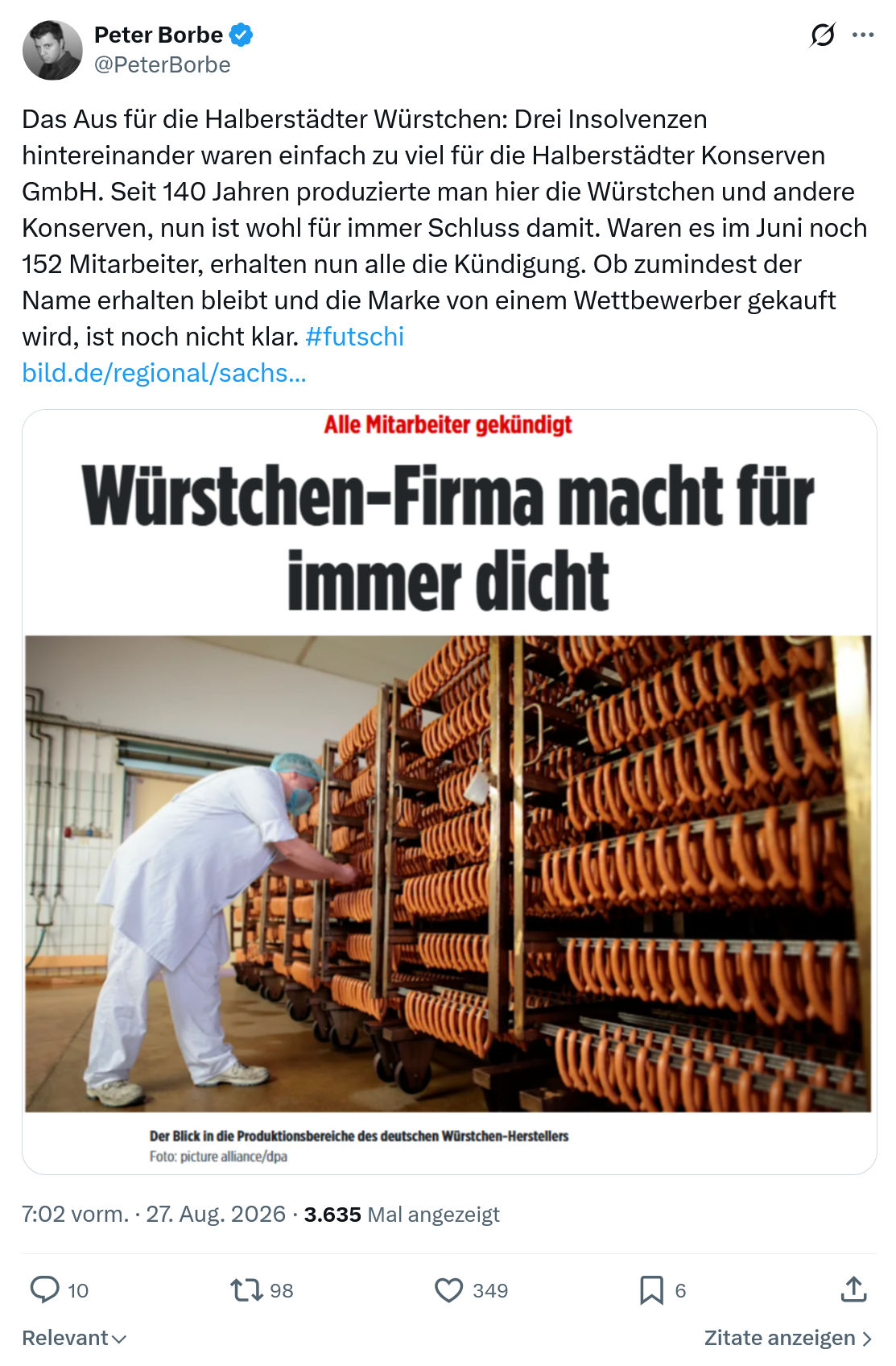 Peter Borbe: Das Aus für die Halberstädter Würstchen...