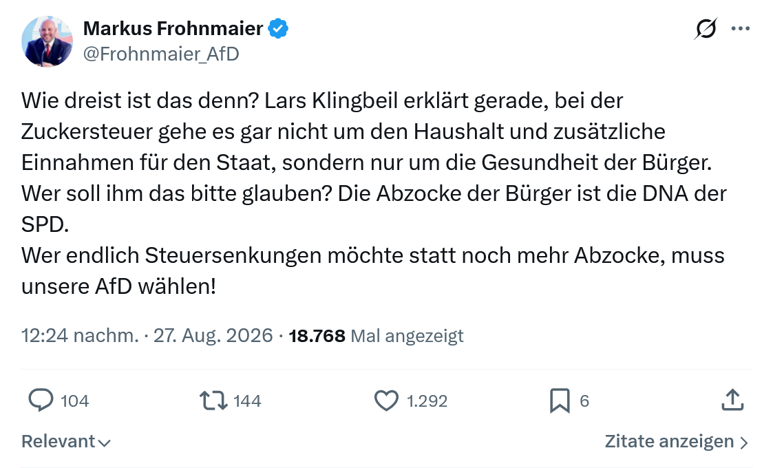 Markus Frohnmaier: Wie dreist ist das denn...