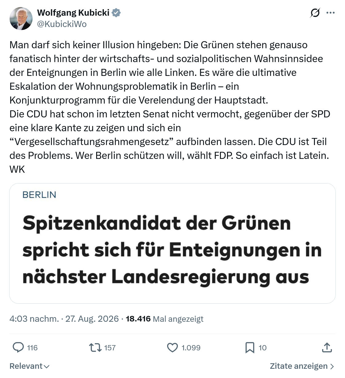 Wolfgang Kubicki: Man darf sich keiner Illusion hingeben...