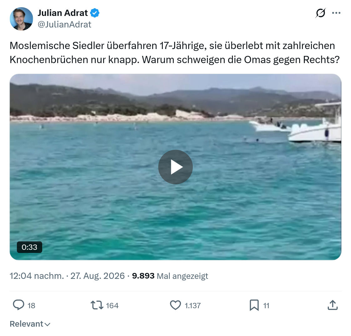 Julian Adrat: Moslemische Siedler überfahren...