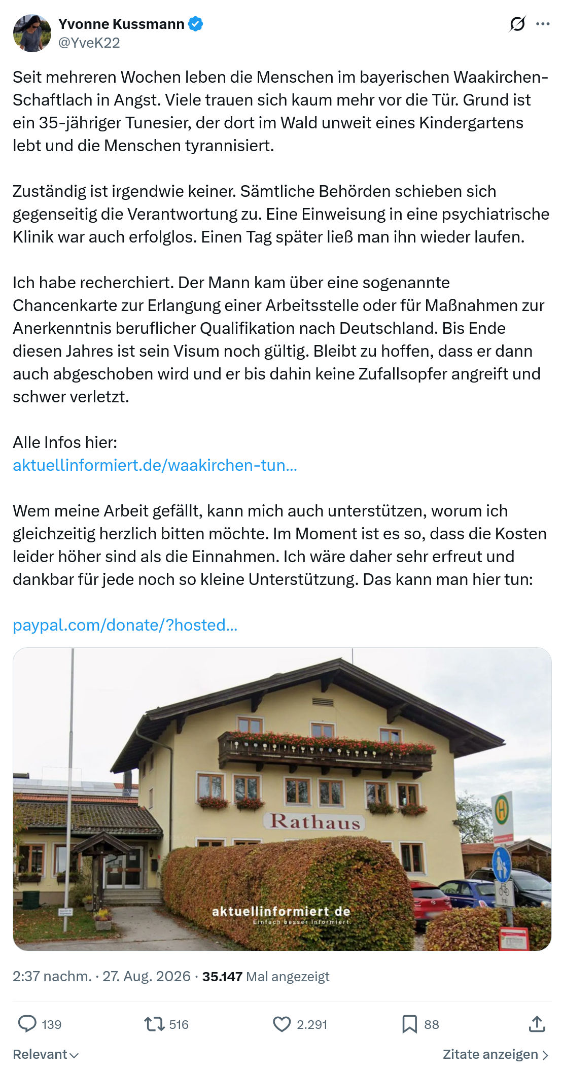 Yvonne Kussmann: Seit mehreren Wochen leben die Menschen...