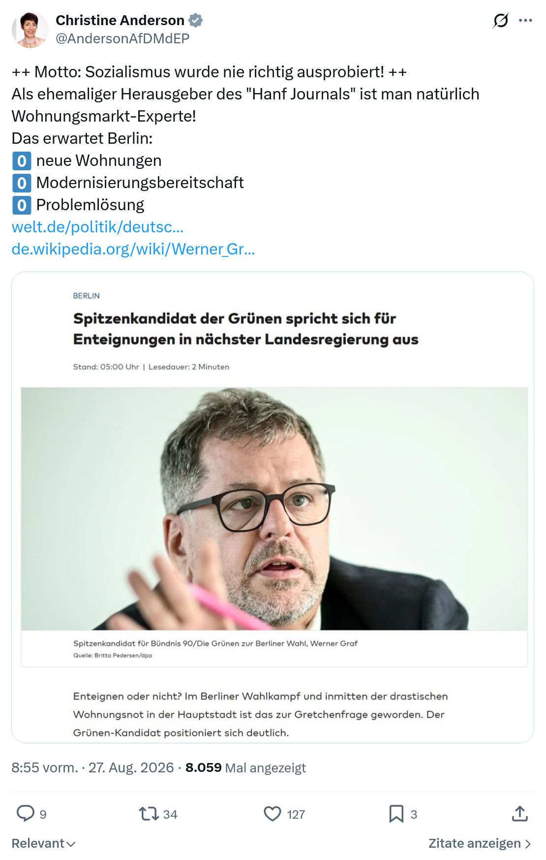 Christine Anderson: Als ehemaliger Herausgeber des "Hanf Journals"...